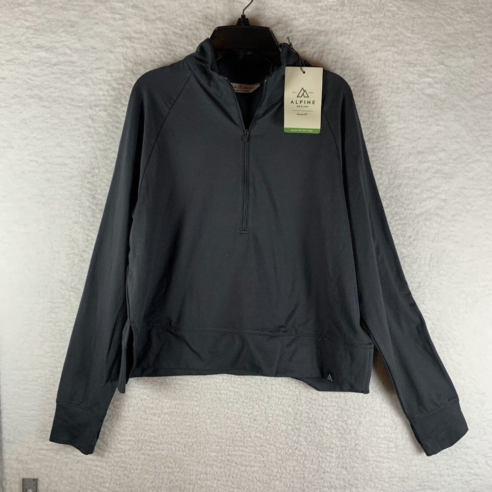 Alpine Design Top Womens‎ Medium Black UPF 50+ Stretch Knitted 1/4 Zip 7219